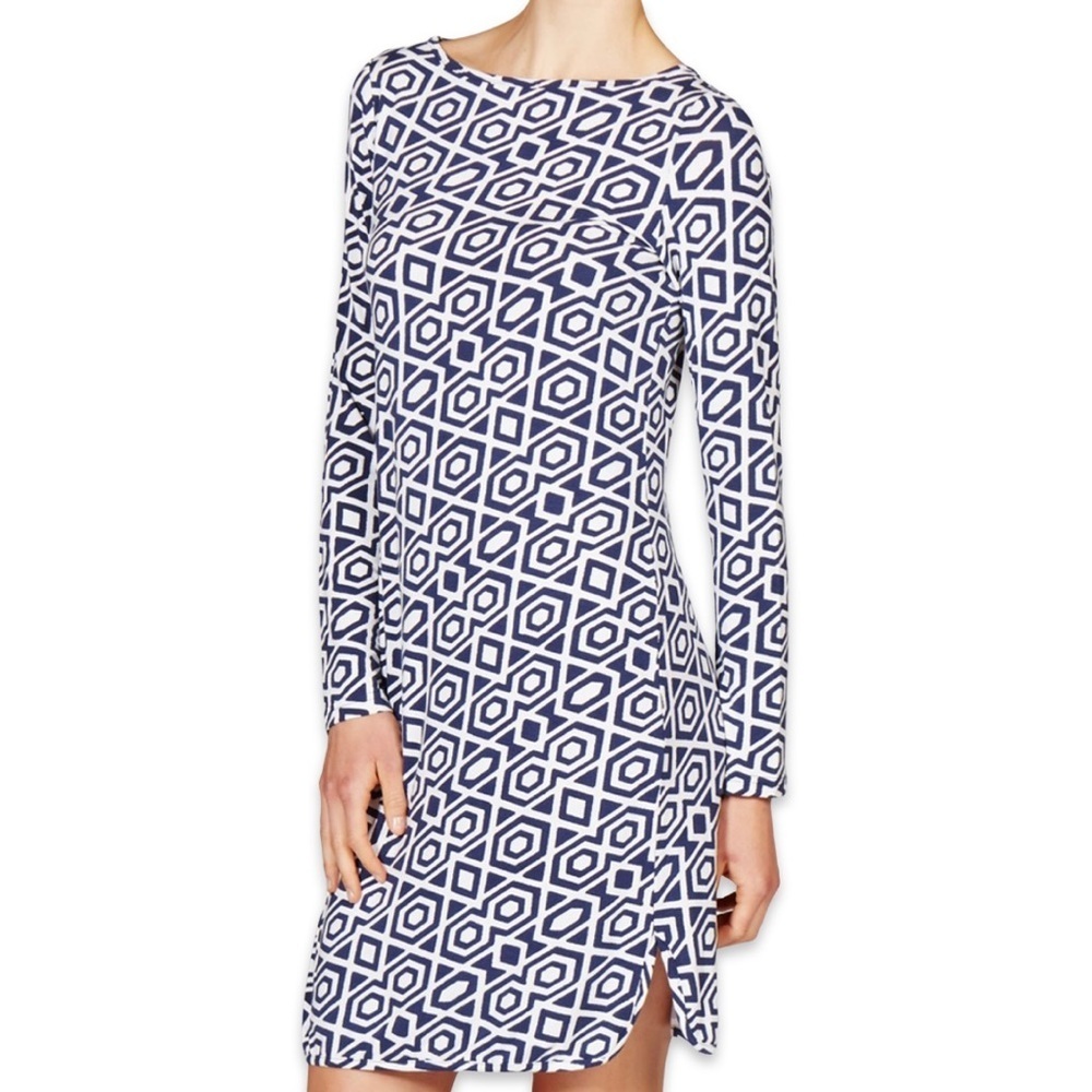 Mott 50 Navy Diamond Toni Boatneck Dress Size Medium